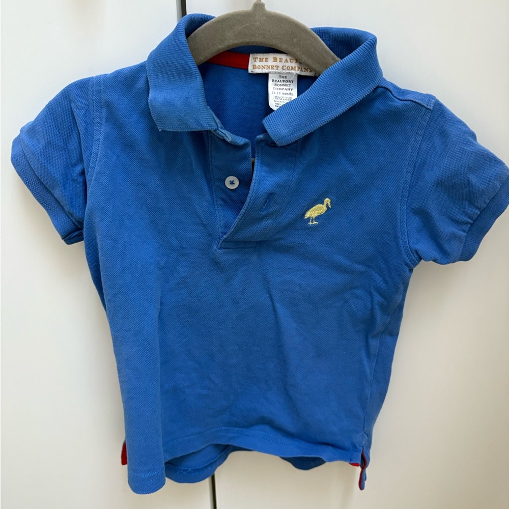 Beaufort bonnet baby toddler blue boy short sleeve cotton polo shirt 12-18 mo